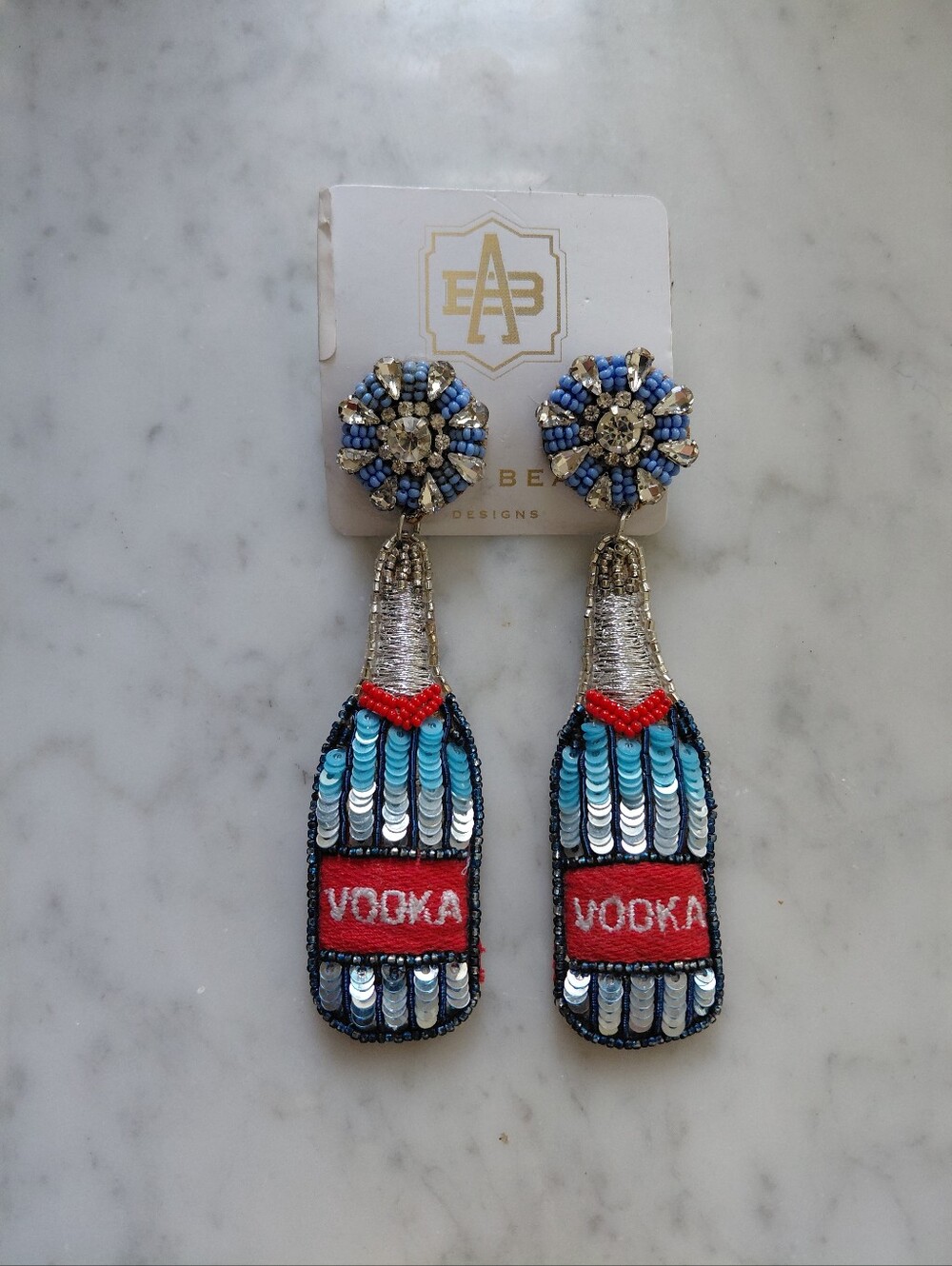 🆕 ALLIE BEADS DESIGNS VODKA BOTTLE EARRINGS $68 NWT